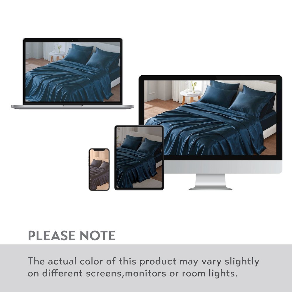 Satin Luxury Sheet Set in Midnight Blue. Picture 2