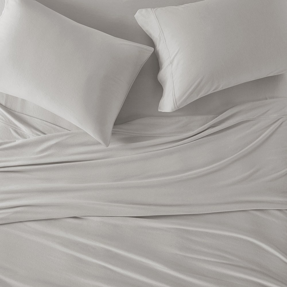 Cotton Blend Jersey Knit All Season Sheet Set, Grey color. Picture 5