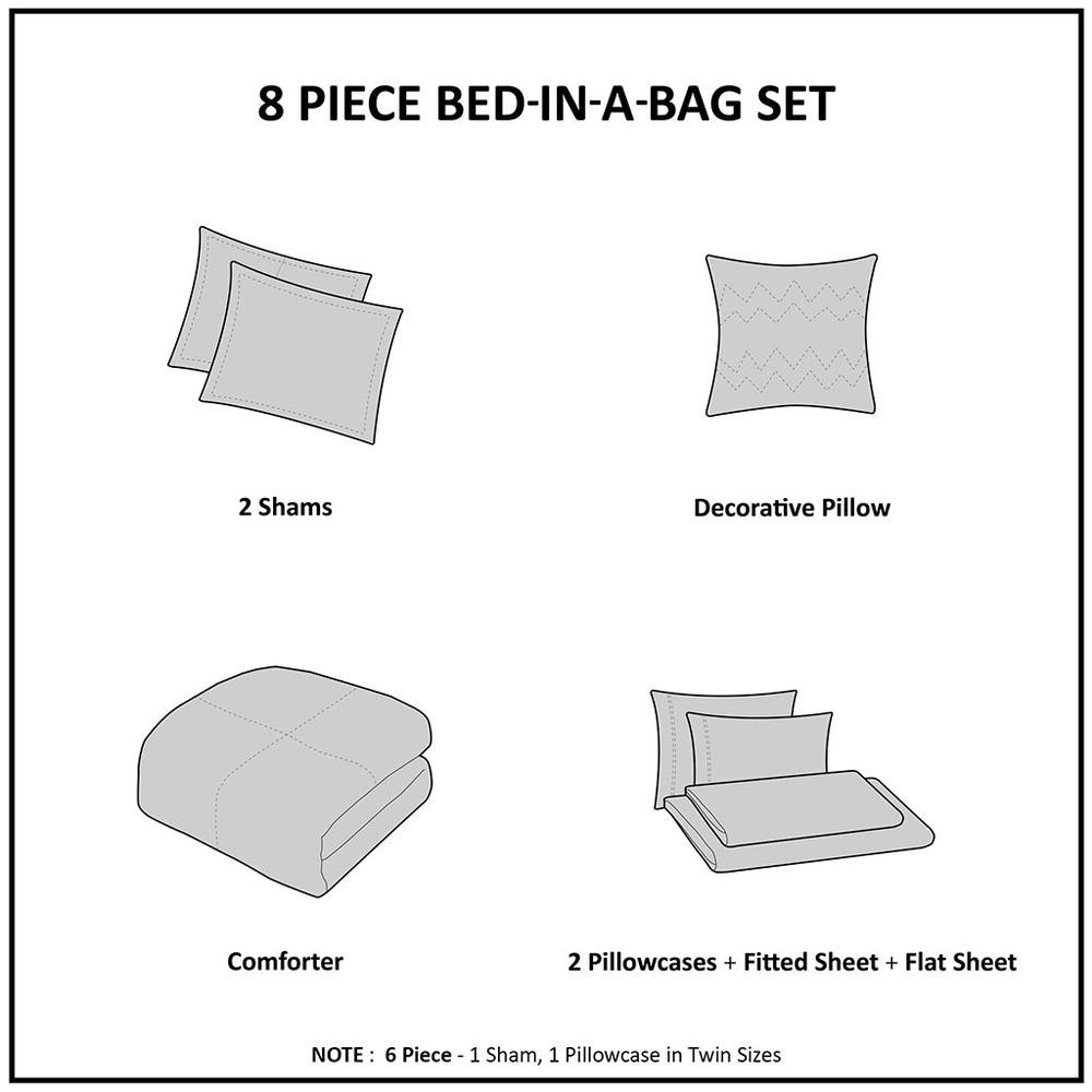 Patrick 8 Piece Comforter Set with Bed Sheets, Navy color. Picture 3