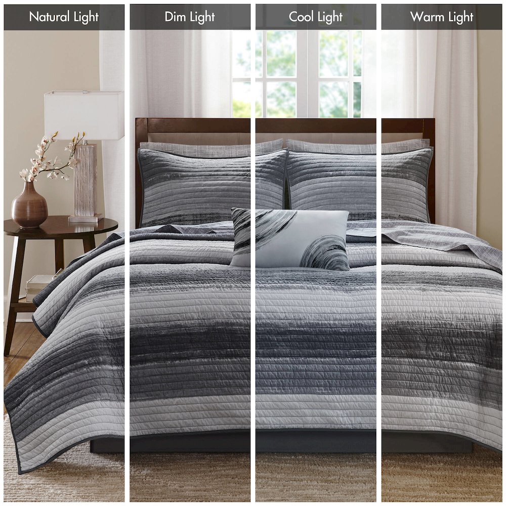 Saben 6 Piece Quilt Set with Cotton Bed Sheets, Black color. Picture 2