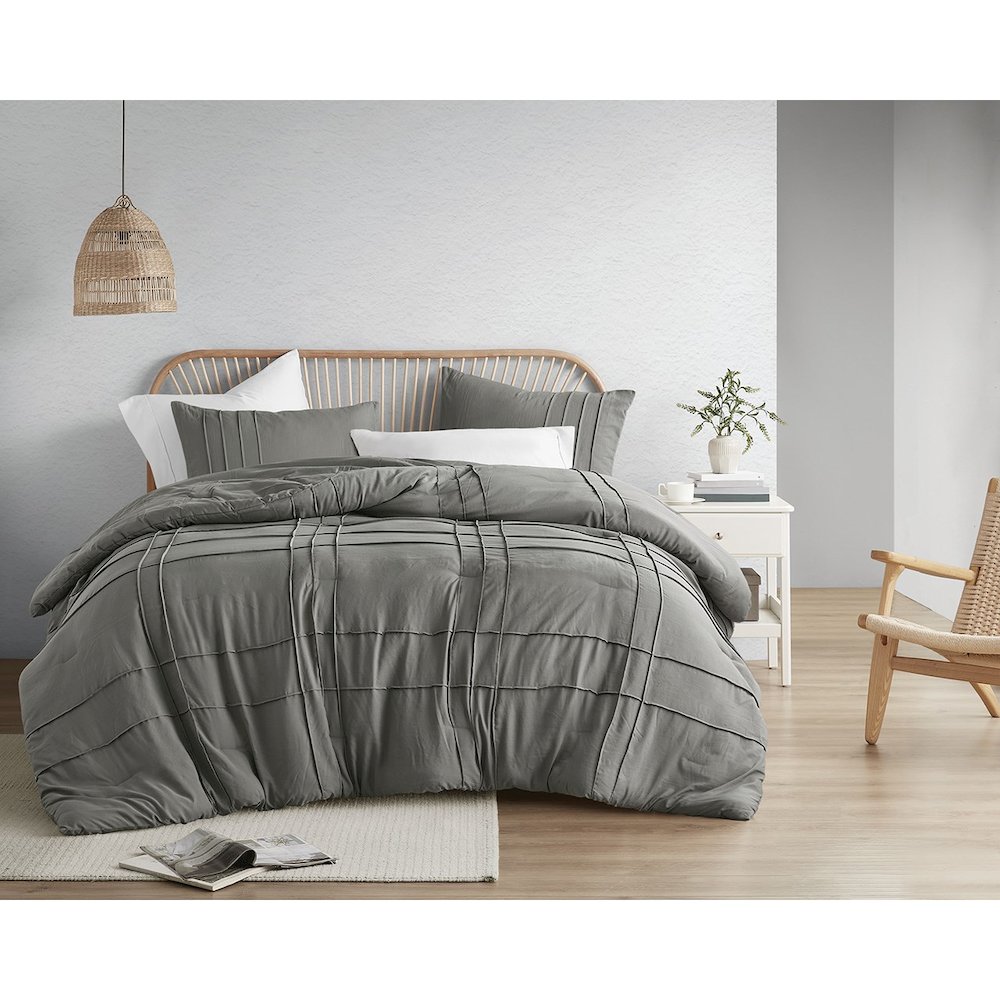 Porter Soft Washed Pleated Duvet Cover Set, Grey color. Picture 4