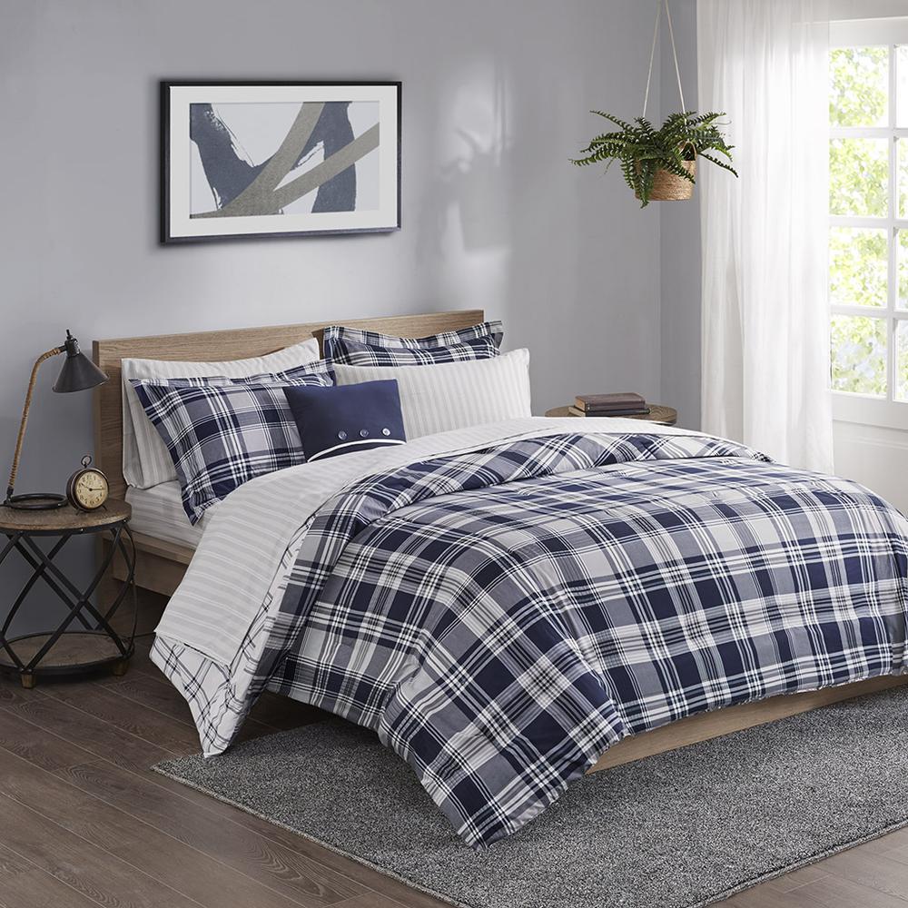 Patrick 8 Piece Comforter Set with Bed Sheets, Navy color. Picture 4