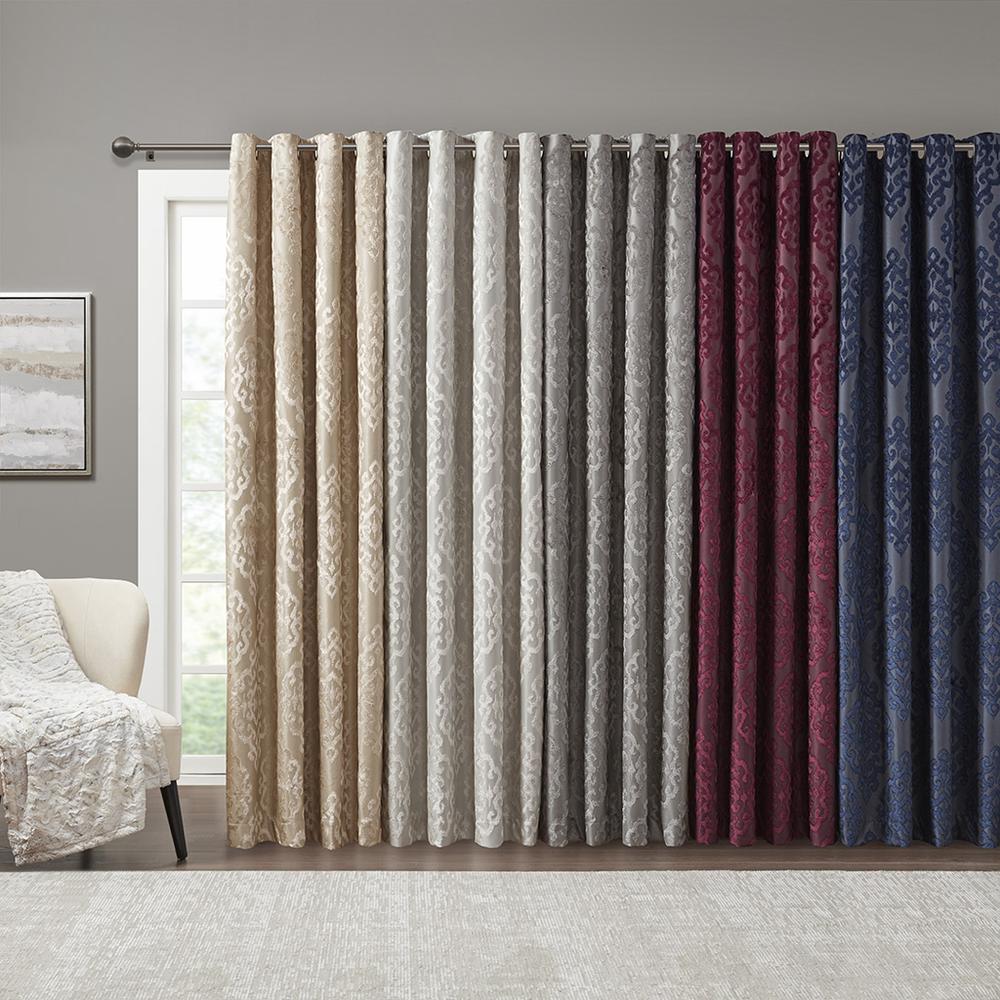 Knitted Jacquard Damask Total Blackout Grommet Top Curtain Panel. Picture 1