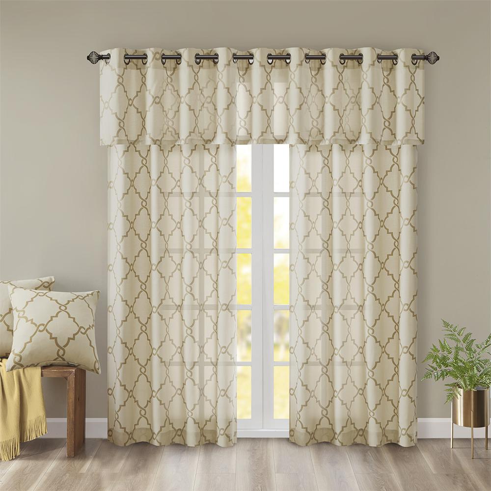 Fretwork Print Grommet Top Window Curtain Panel. Picture 3