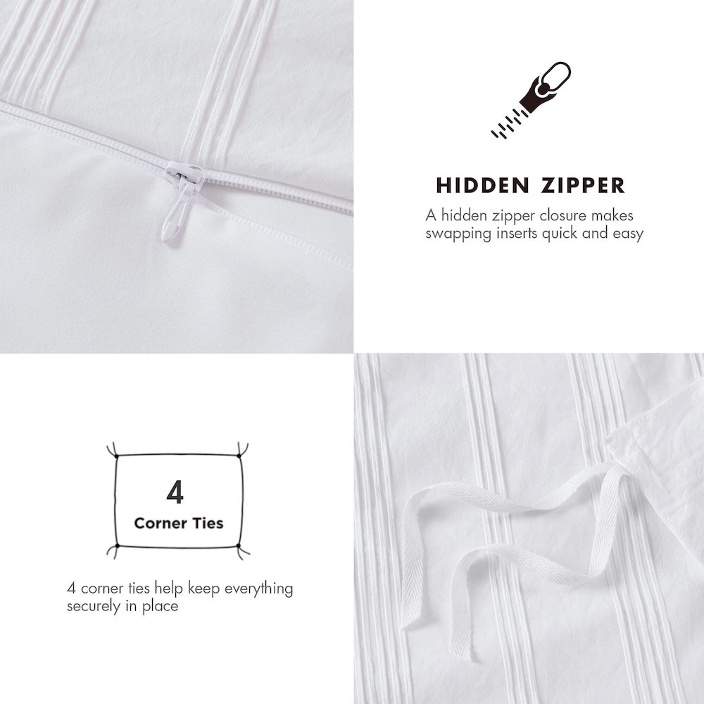 Logan Woven Striped Duvet Set, White color. Picture 3