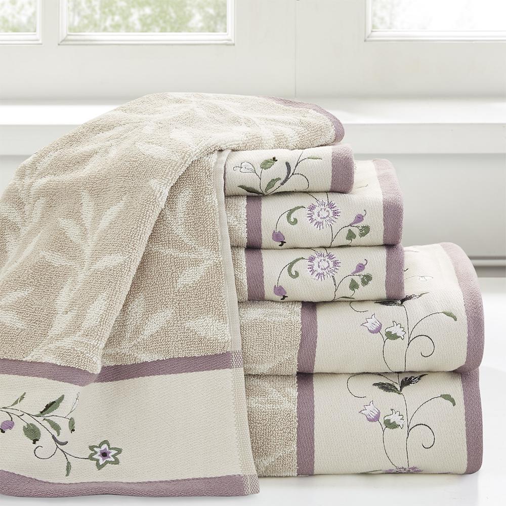 Embroidered Cotton Jacquard 6 Piece Towel Set. Picture 4