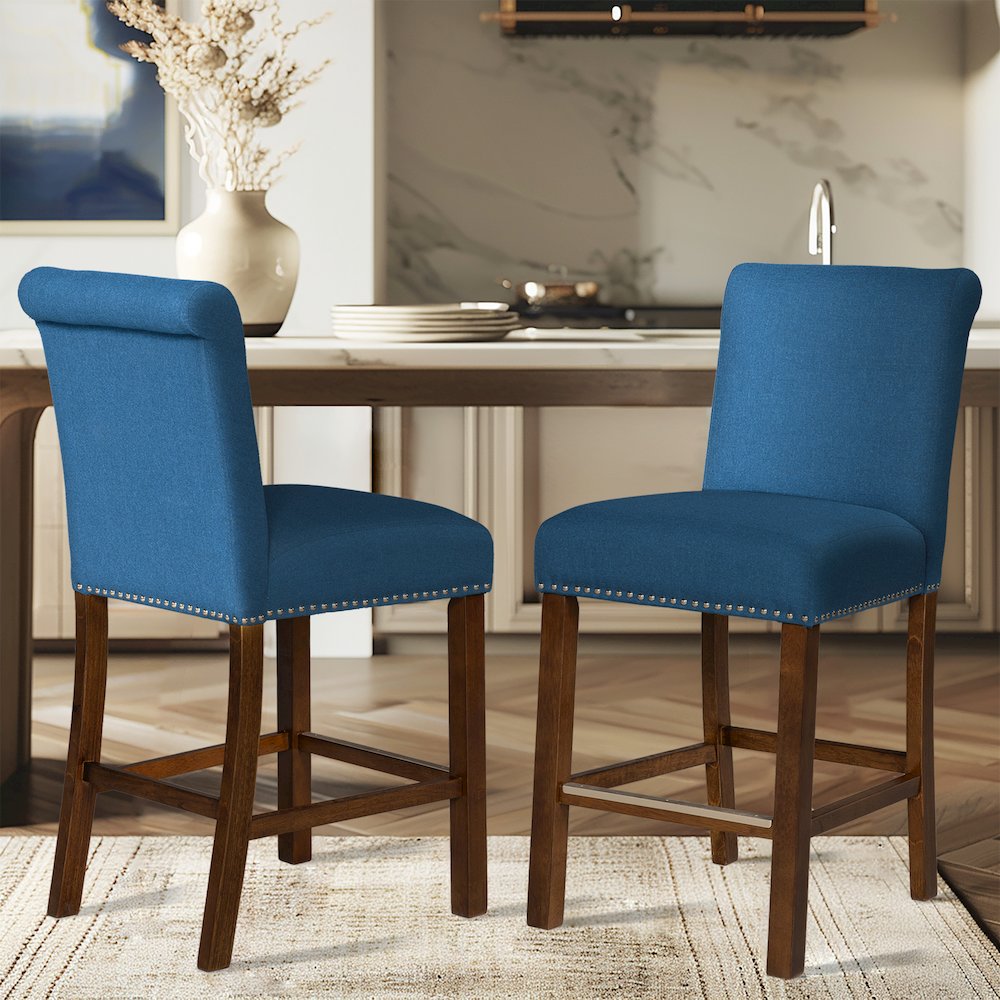 Upholstered Counter Stool with Nailhead Trim Set of 2. Picture 5
