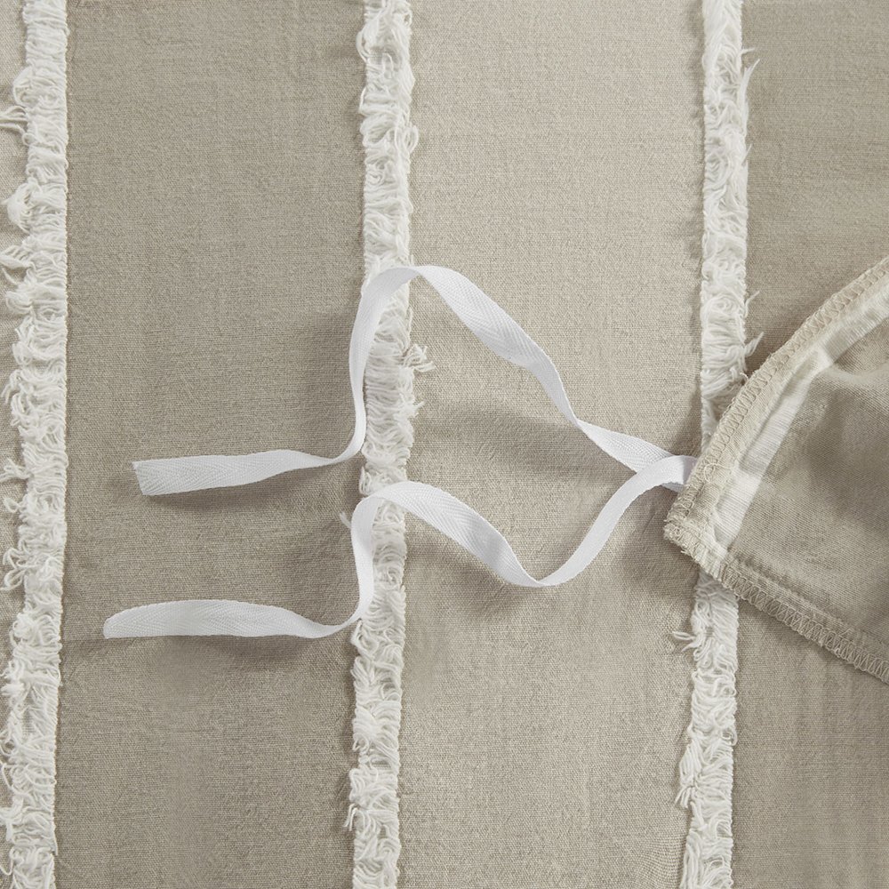 Shay 3 Piece Striped Cotton Duvet Cover Set, Taupe color. Picture 3
