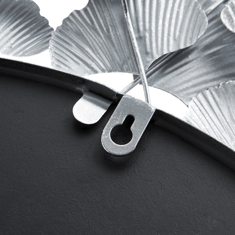 Eden Gingko Leaf Round Wall Mirror 30.5”, Silver color. Picture 2