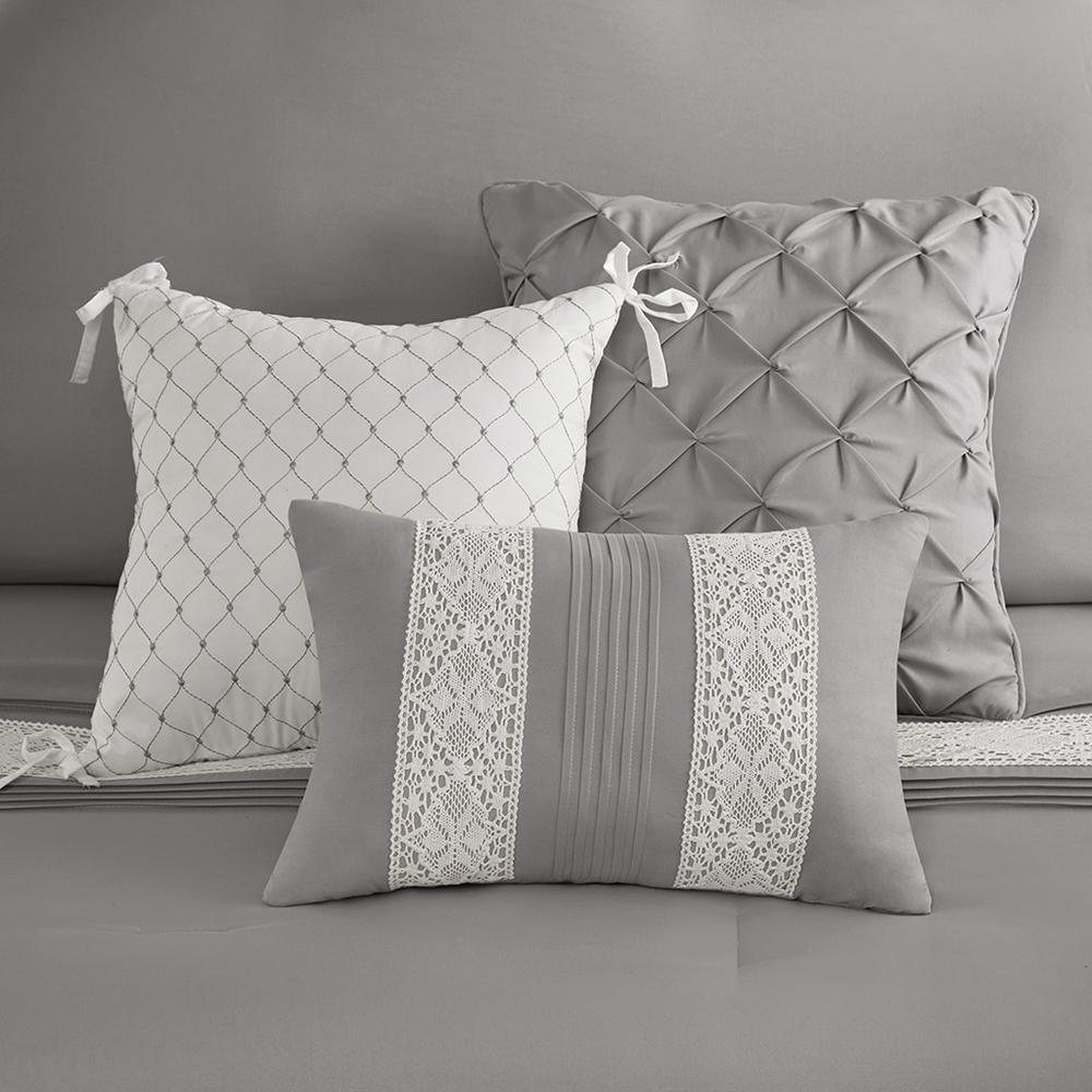 7 Piece Lace Trim Comforter Set with Throw Pillows. Picture 2