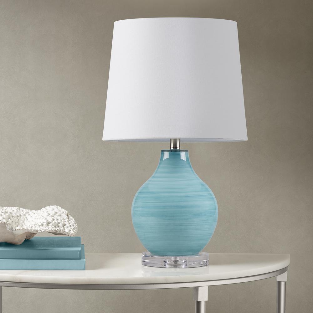 Blue Aqua Swirl Blown Glass Table Lamp. Picture 4