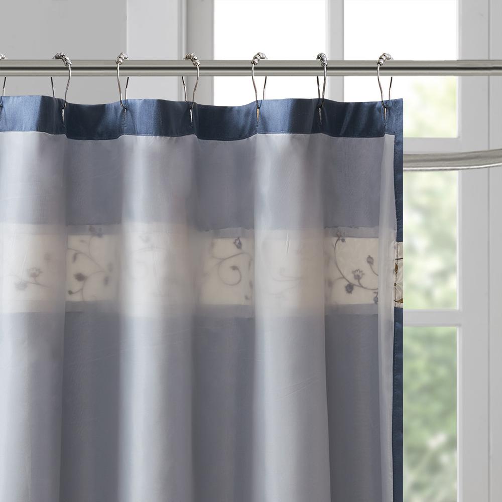 Faux Silk Embroidered Floral Shower Curtain. Picture 2