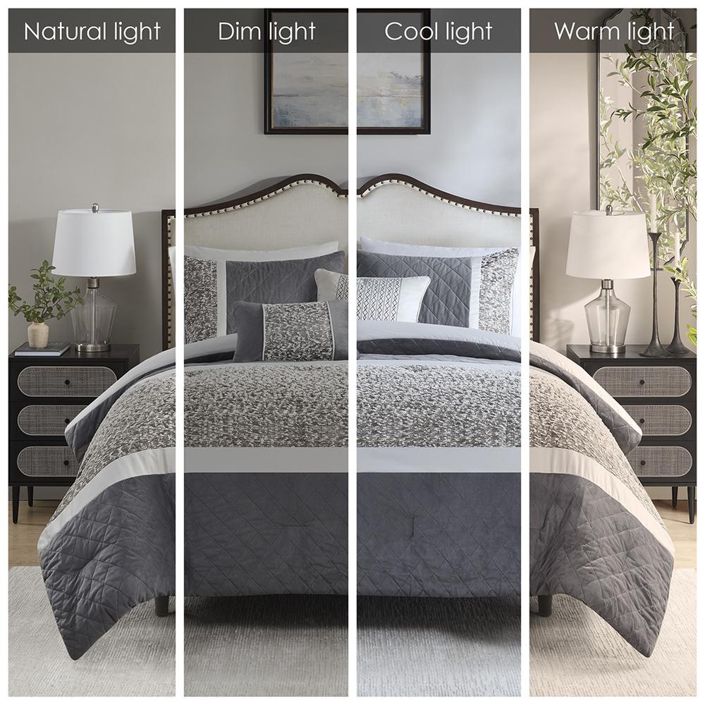 5 Piece Textured Jacquard Stripe Comforter Set with Throw Pillows. Picture 2
