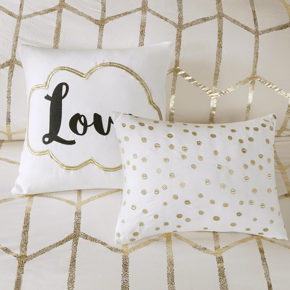 Raina Metallic Printed Comforter Set, Ivory/Gold color. Picture 1
