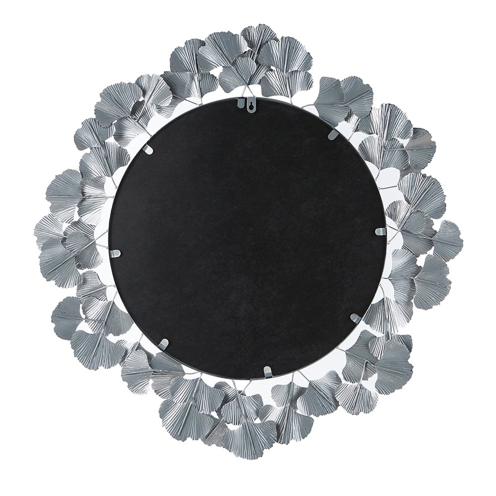 Eden Gingko Leaf Round Wall Mirror 30.5”, Silver color. Picture 4