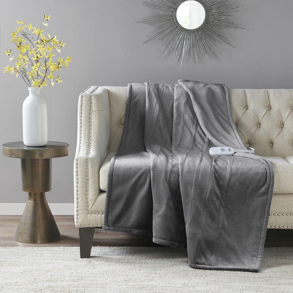 Plush Heated Throw, Dark Grey color. Picture 4
