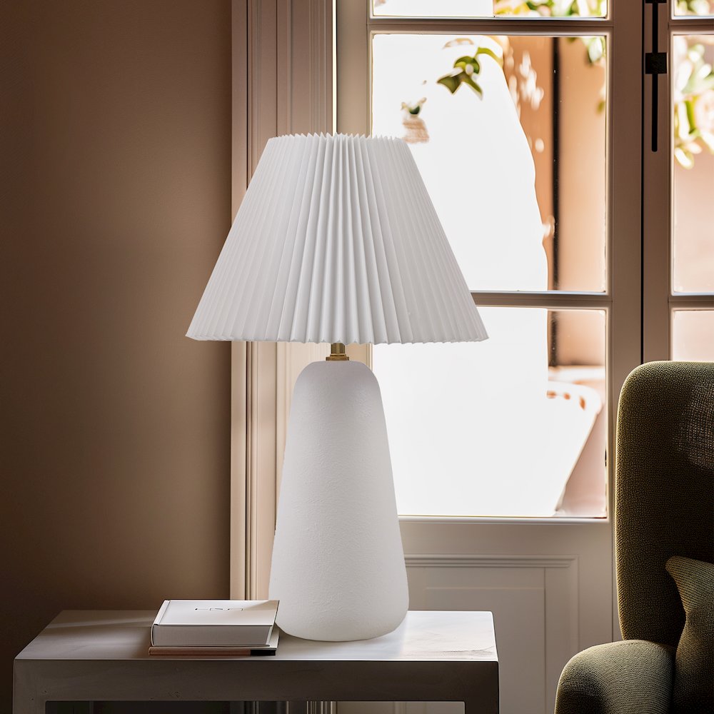 Textured Ceramic Table Lamp with Fluted Fabric Shade. Picture 3