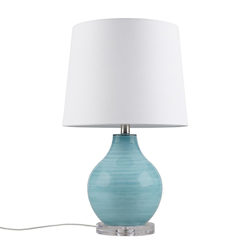 Blue Aqua Swirl Blown Glass Table Lamp. Picture 1