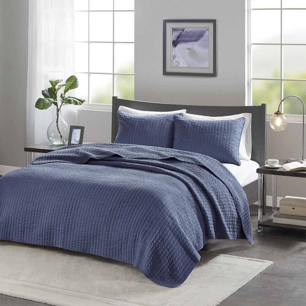 Keaton 2 Piece Quilt Set, Navy color. Picture 4