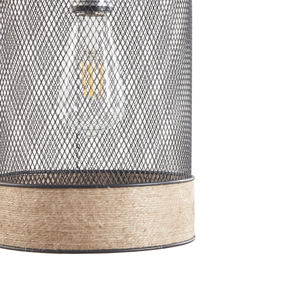 Natural Rope and Metal Mesh Cylinder Pendant. Picture 3