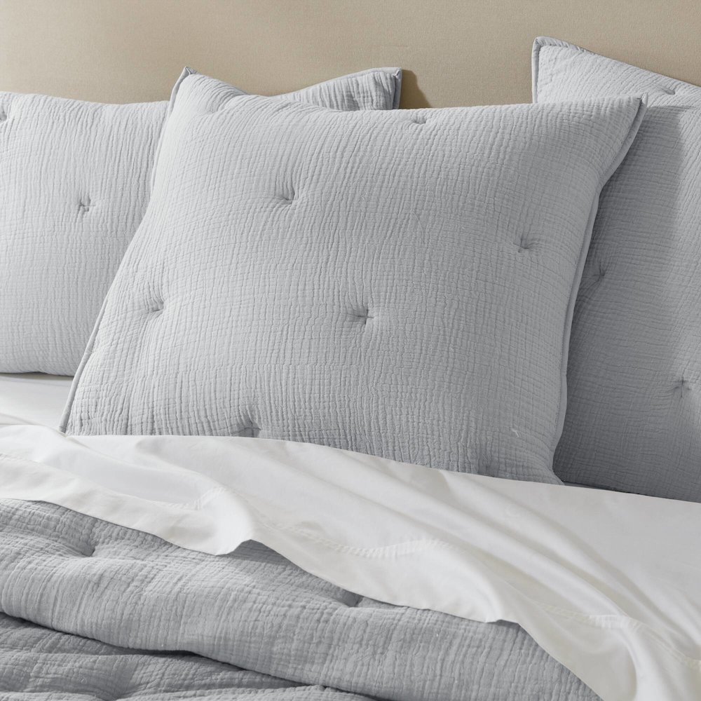 Breeze Cotton Gauze  Embroidered Euro Sham, Blue color. Picture 1