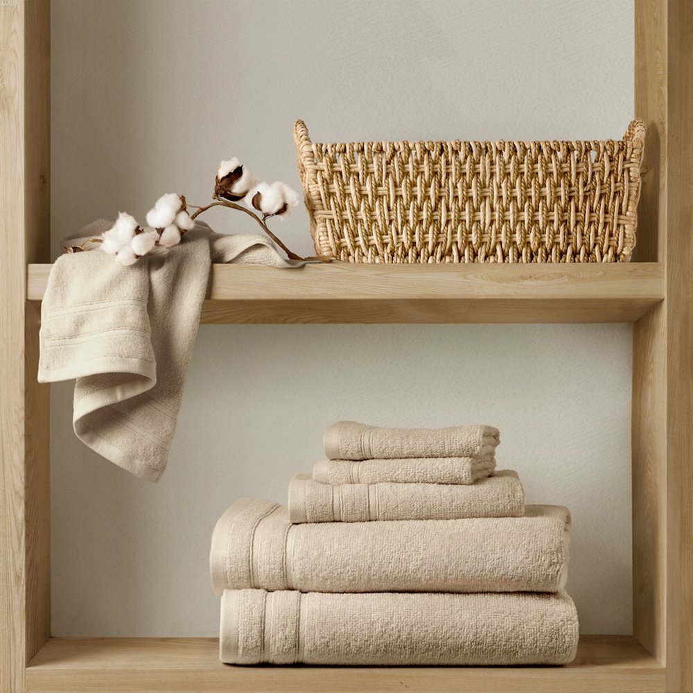 Quick Dry 100% Cotton 6pc Towel Set, Beige color. Picture 1