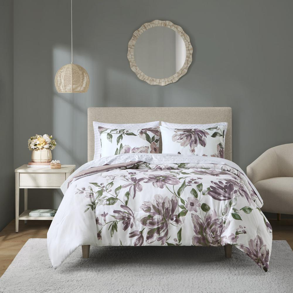 Alice Floral Comforter Set with Bed Sheets, Mauve color. Picture 3