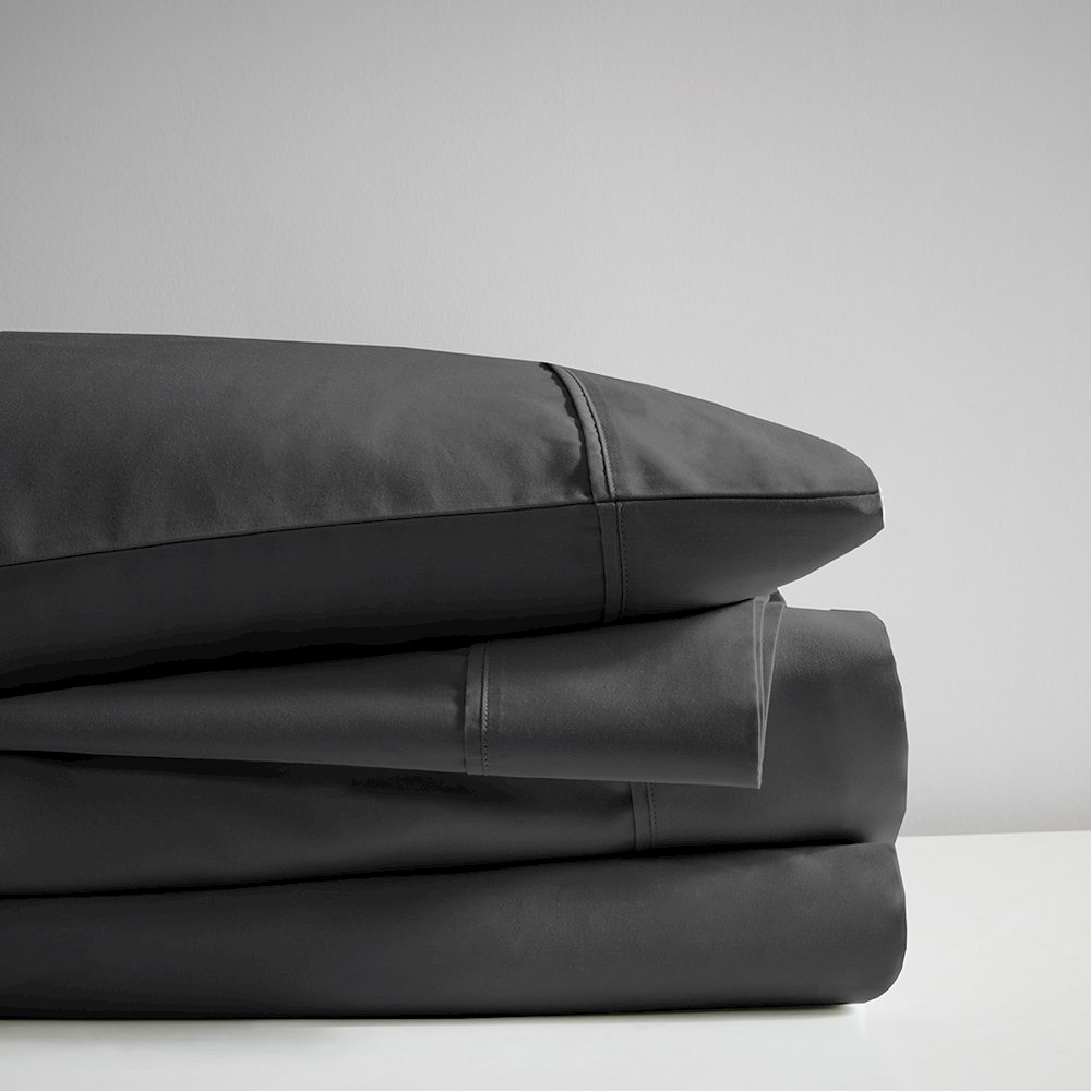600 Thread Count Cooling Cotton Blend 4 PC Sheet Set, Black color. Picture 3