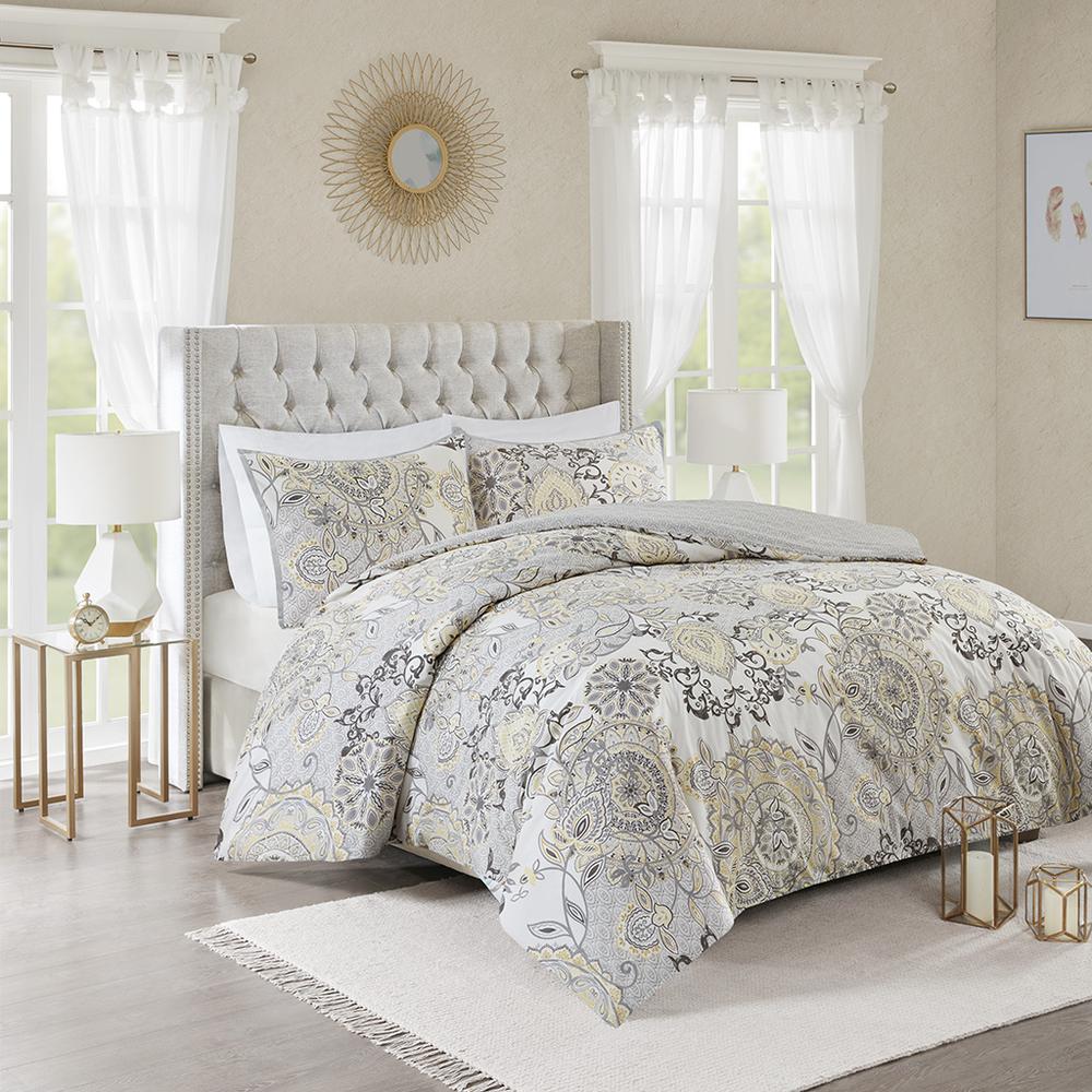 3 Piece Cotton Floral Printed Reversible Duvet Cover Set. Picture 1