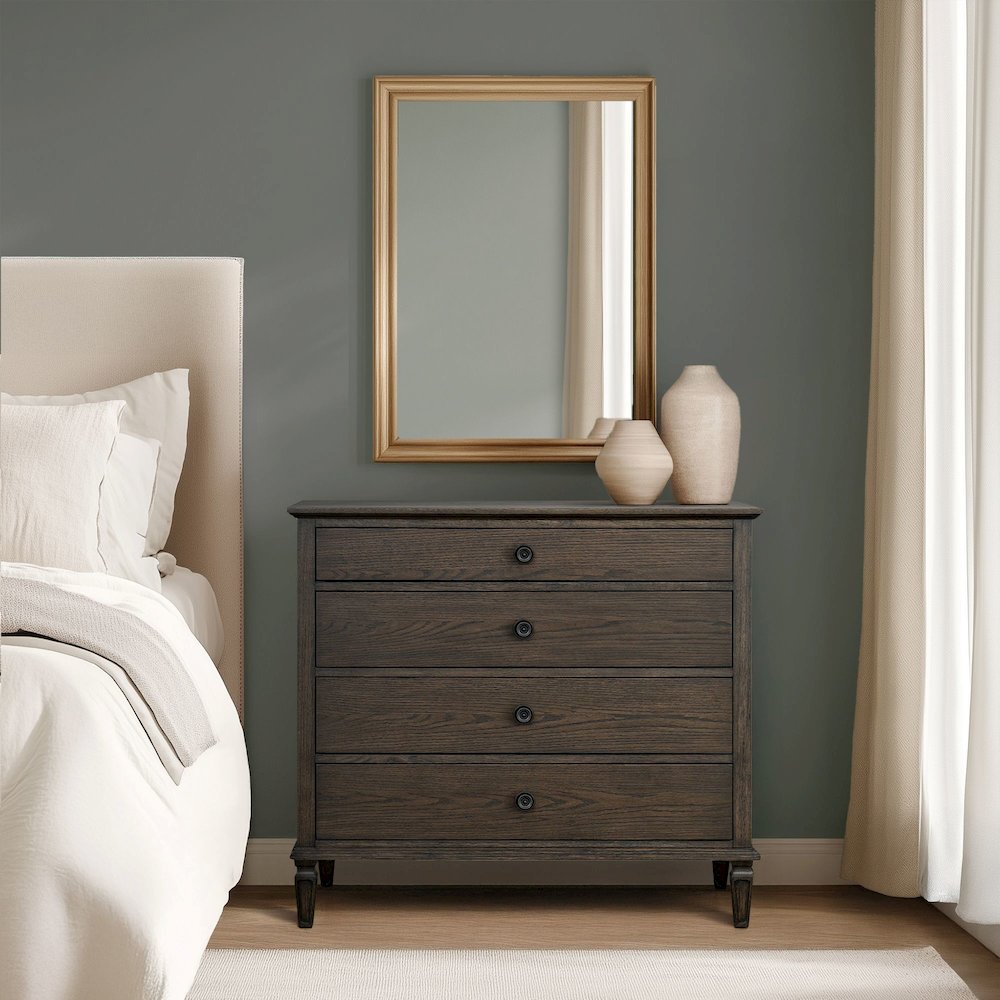 Victoria 4-drawer wood dresser (40"), Antique Brown color. Picture 1