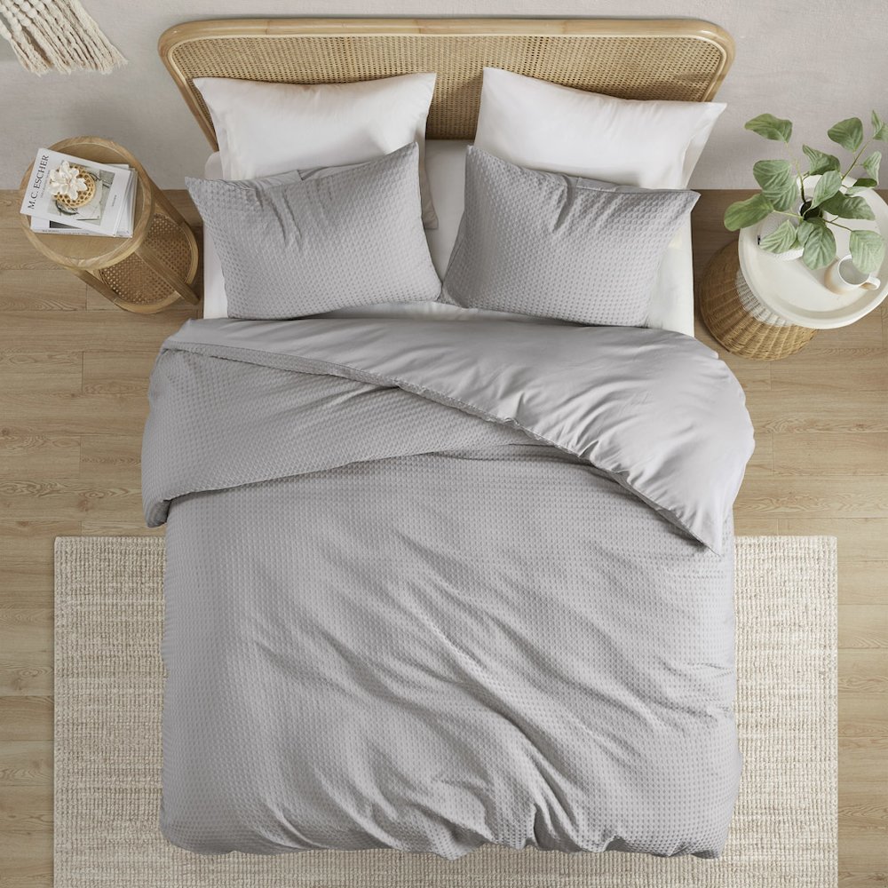 Mina Waffle Weave Textured Comforter Set, Light Grey color. Picture 5