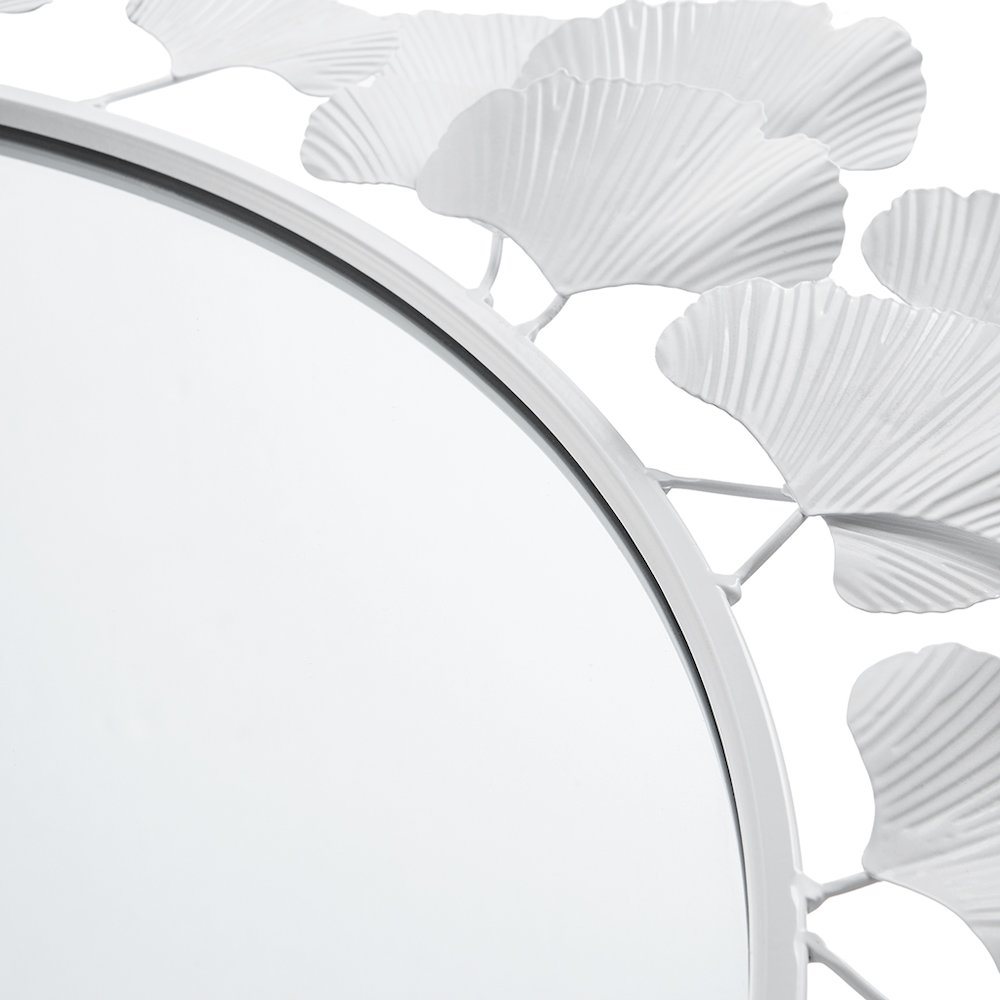 Eden Gingko Leaf Round Wall Mirror 30.5”, White color. Picture 4