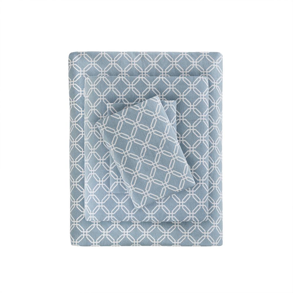 Cozy Flannel Printed Sheet Set, Blue Geo color. Picture 5