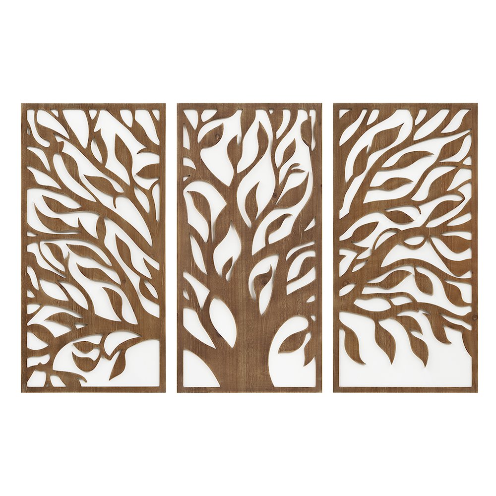 Birch Botanical Two-tone 3-piece Wood Panel Wall Decor Set. Picture 1