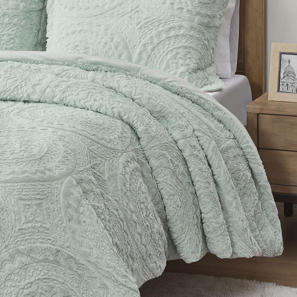 Embroidered Medallion Faux Fur Ultra Plush Comforter Mini Set. Picture 5