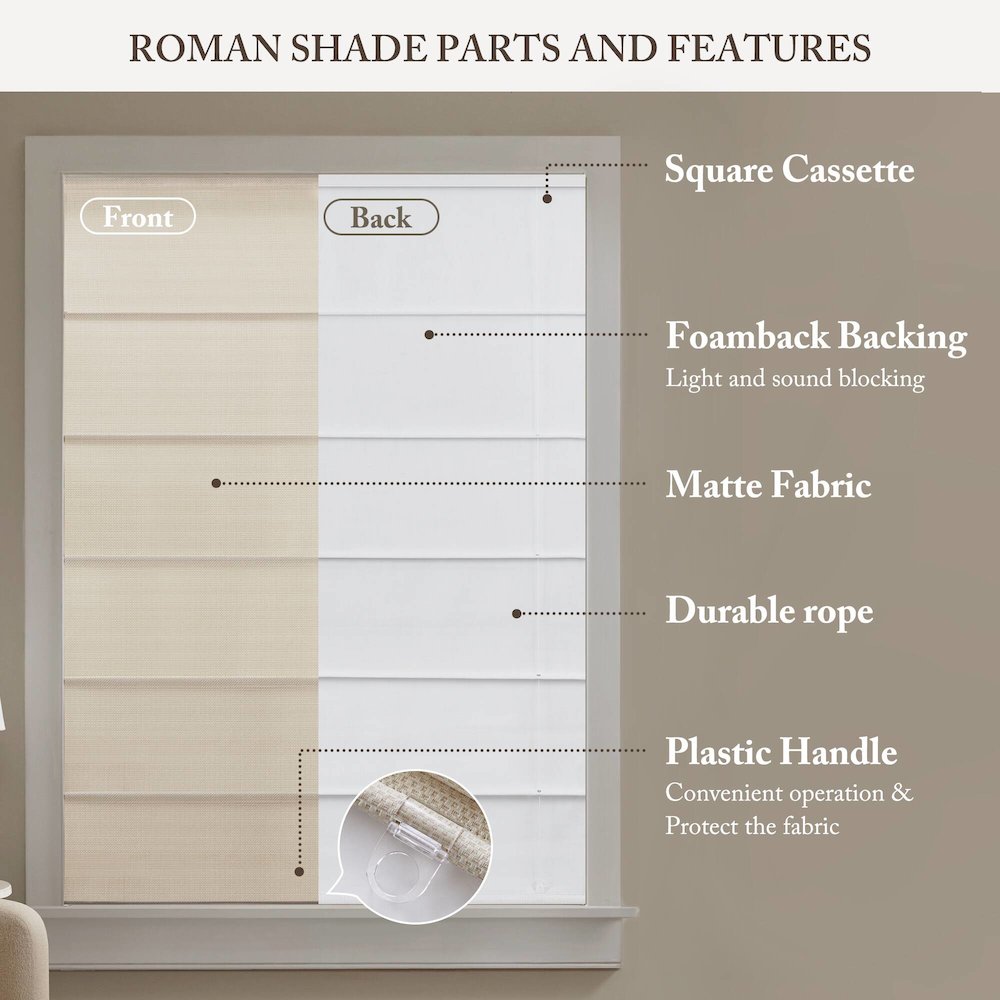 Galen Matte Cordless Roman Blind  Galen Matte fabric, Matte ivory color. Picture 5