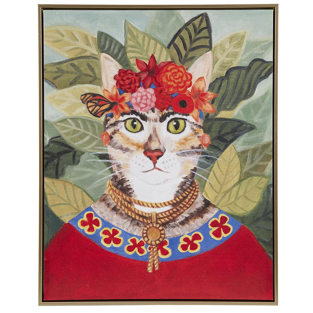 Bohemian Cat In Forest Framed Canvas Wall Art. Picture 1