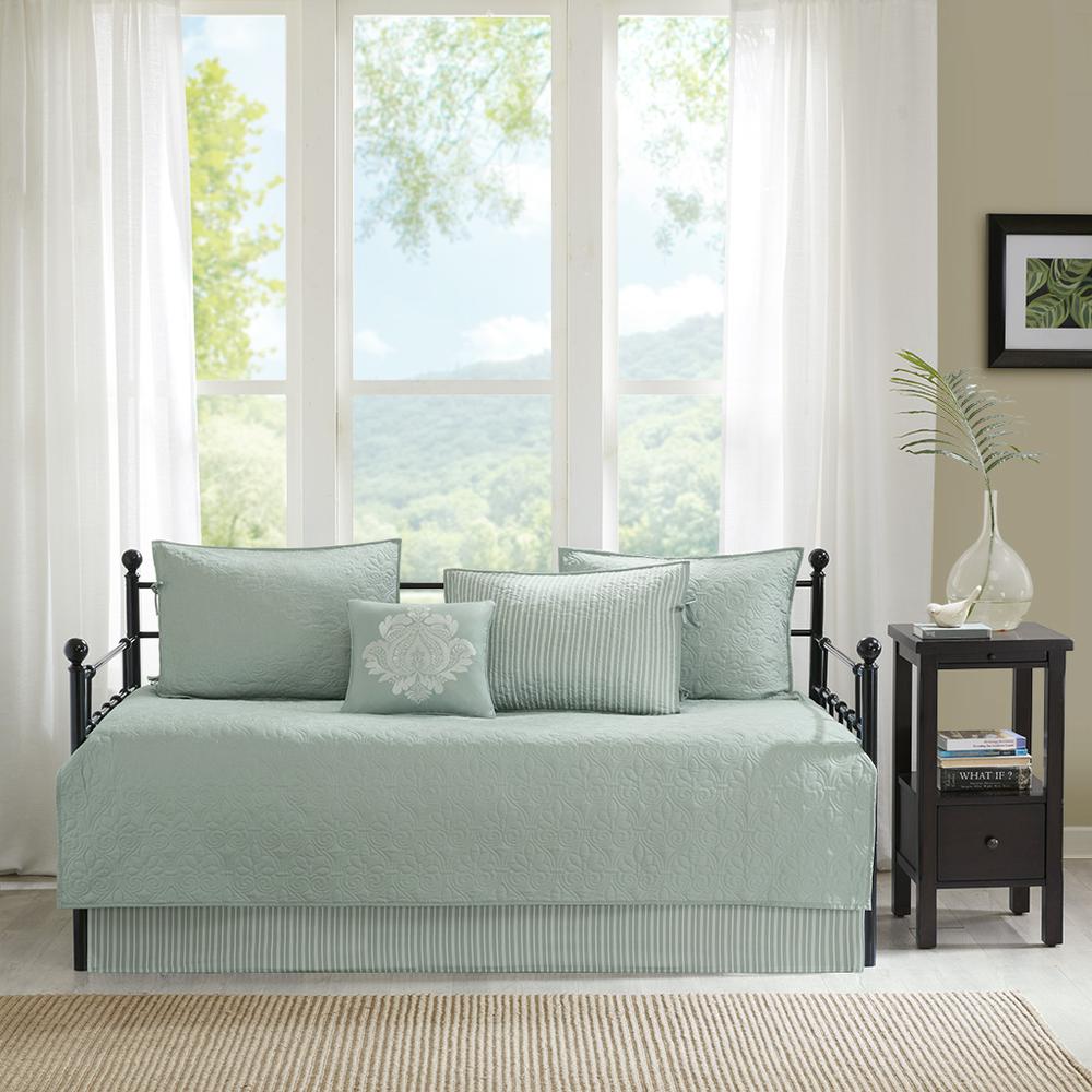 Quebec 6 Piece Reversible Daybed Cover Set, Seafoam color. Picture 3