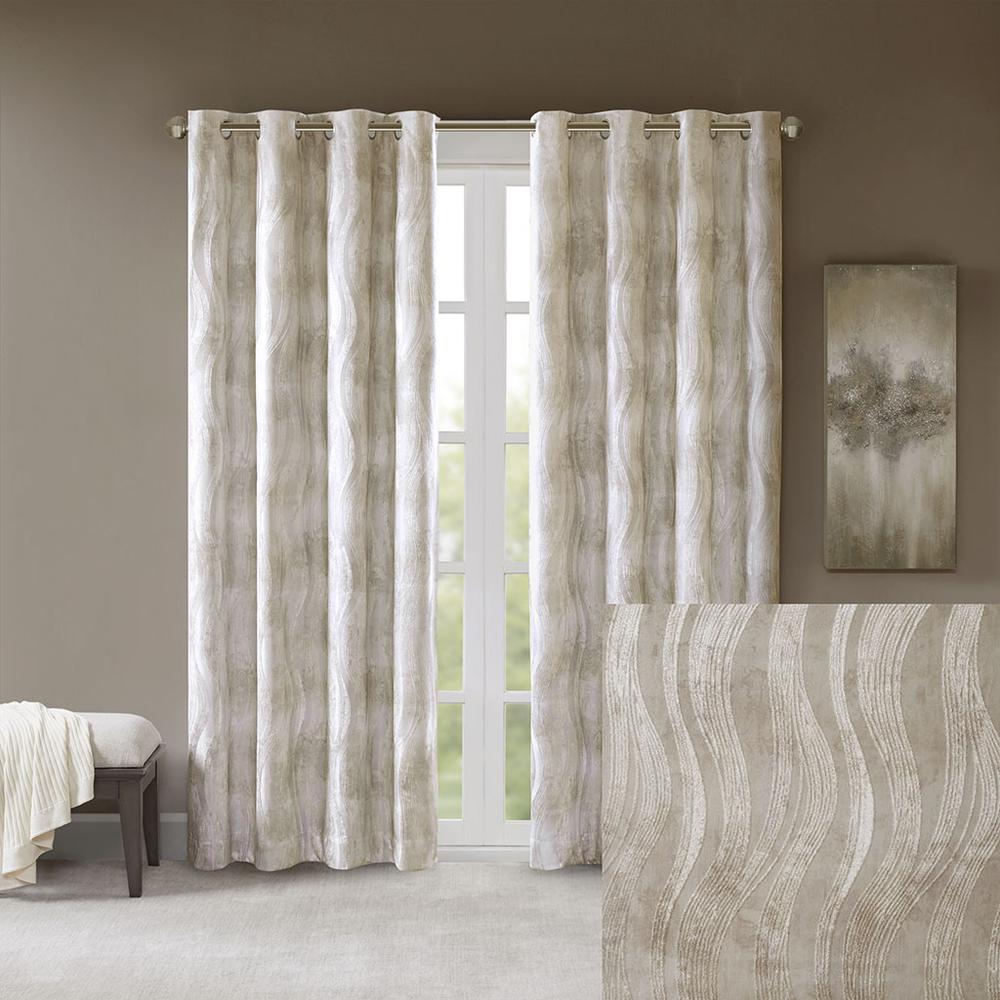 Printed Jacquard Grommet Top Total Blackout Curtain Panel. Picture 4
