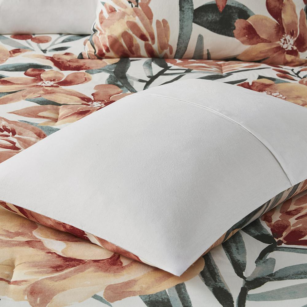 Dahlia 3 Piece Floral Cotton Comforter Set, Peach/Off-White color. Picture 3