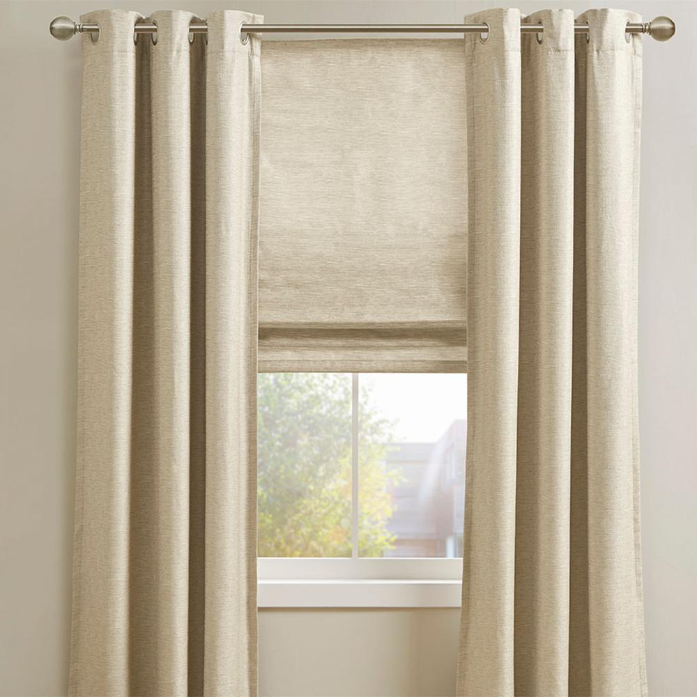 Tonal Printed Faux Silk Room Darkening Curtain Panel Pair. Picture 1