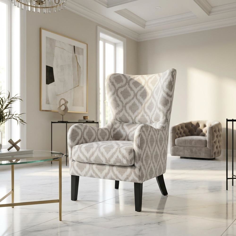 Grey Wingback Accent Chair with Arianna Pattern and Comfortable Design. Picture 7