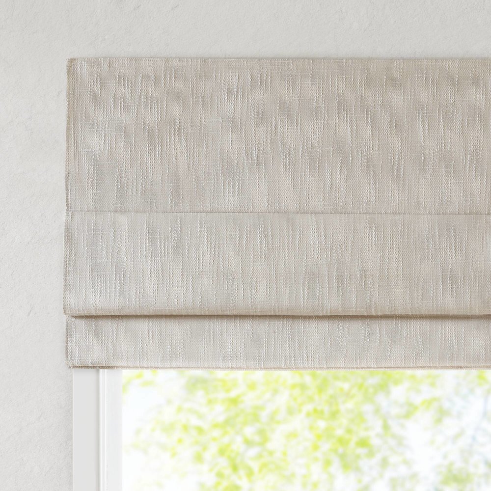 Quincy Total Blackout Cordless Roman Shade, Linen color. Picture 2
