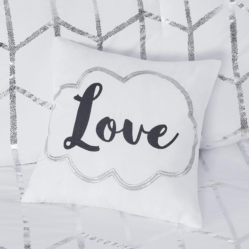 White and Silver Metallic Printed Comforter Set, Belen Kox. Picture 2