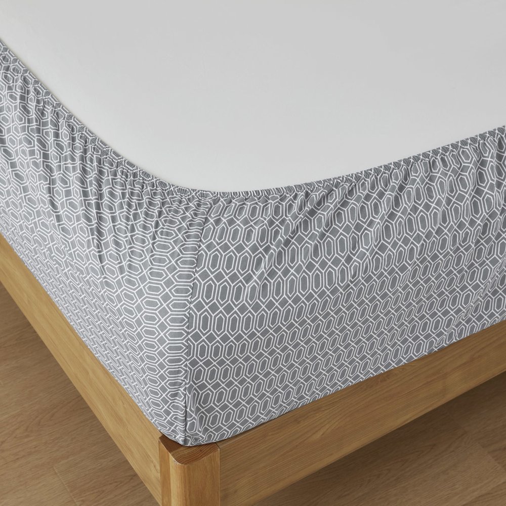 144 Thread Count Cotton Printed Cotton Sheets, Diamond Grey color. Picture 2