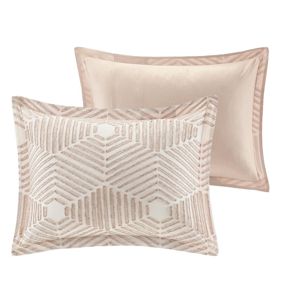 Blush Geometric Clipped Jacquard Comforter Set, Belen Kox. Picture 1