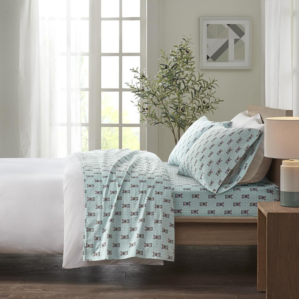 Cozy Flannel Printed Sheet Set, Aqua French Bulldog color. Picture 4