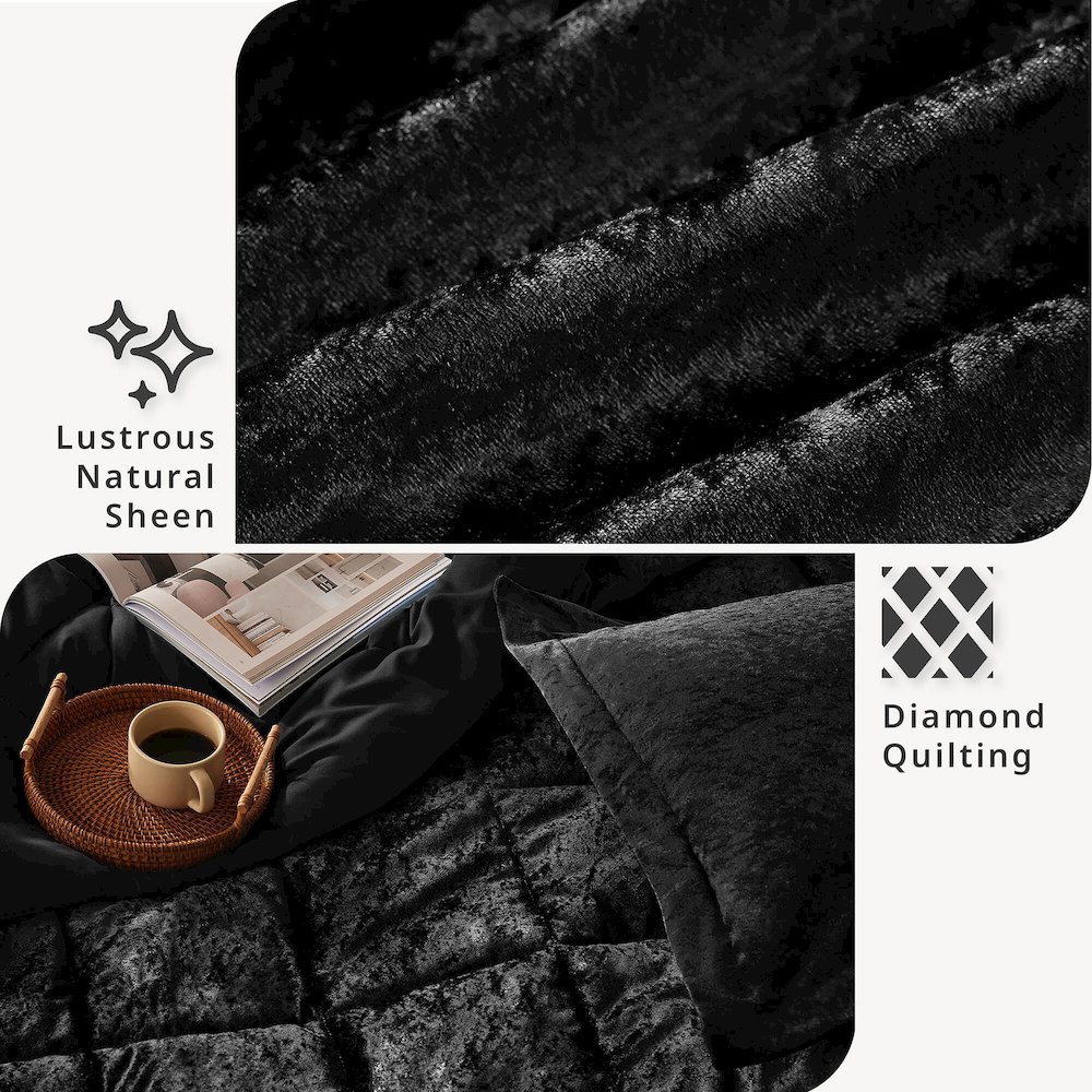Felicia Velvet Comforter Set with Throw Pillow, Black color. Picture 4