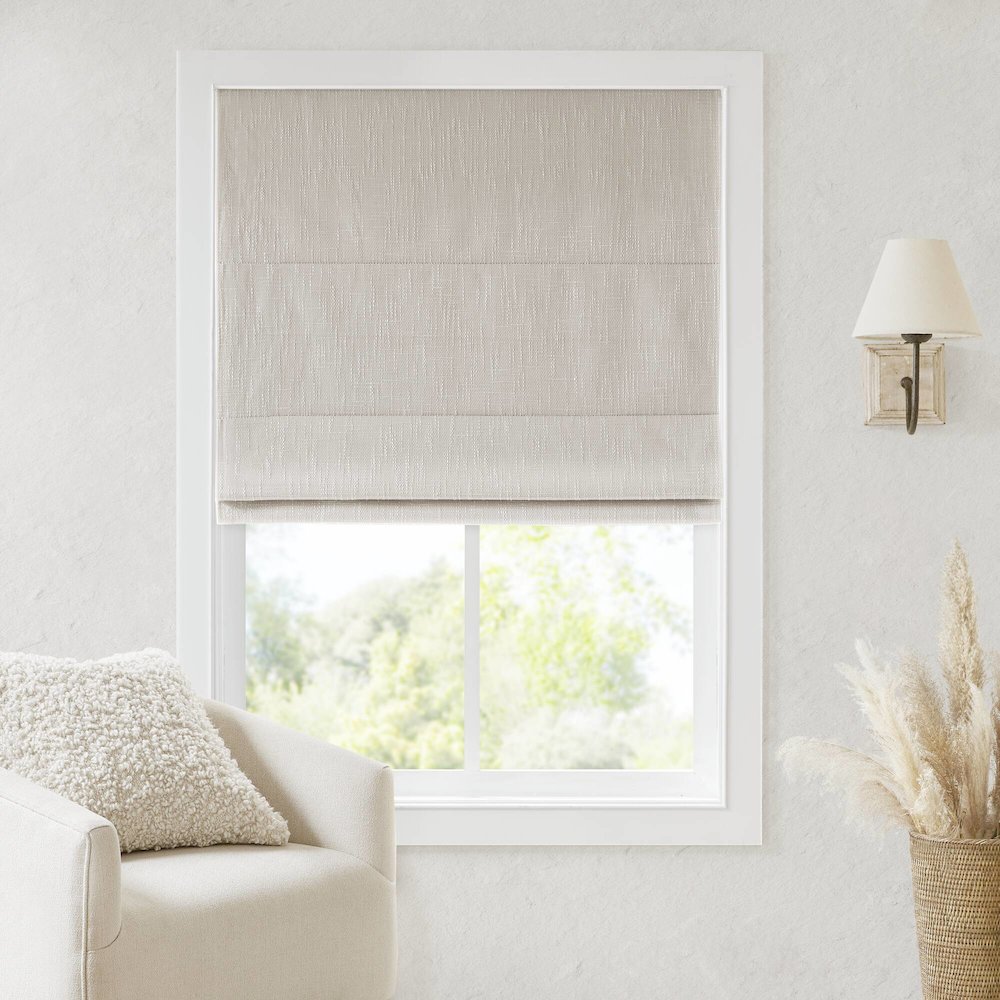 Quincy Total Blackout Cordless Roman Shade, Linen color. Picture 1