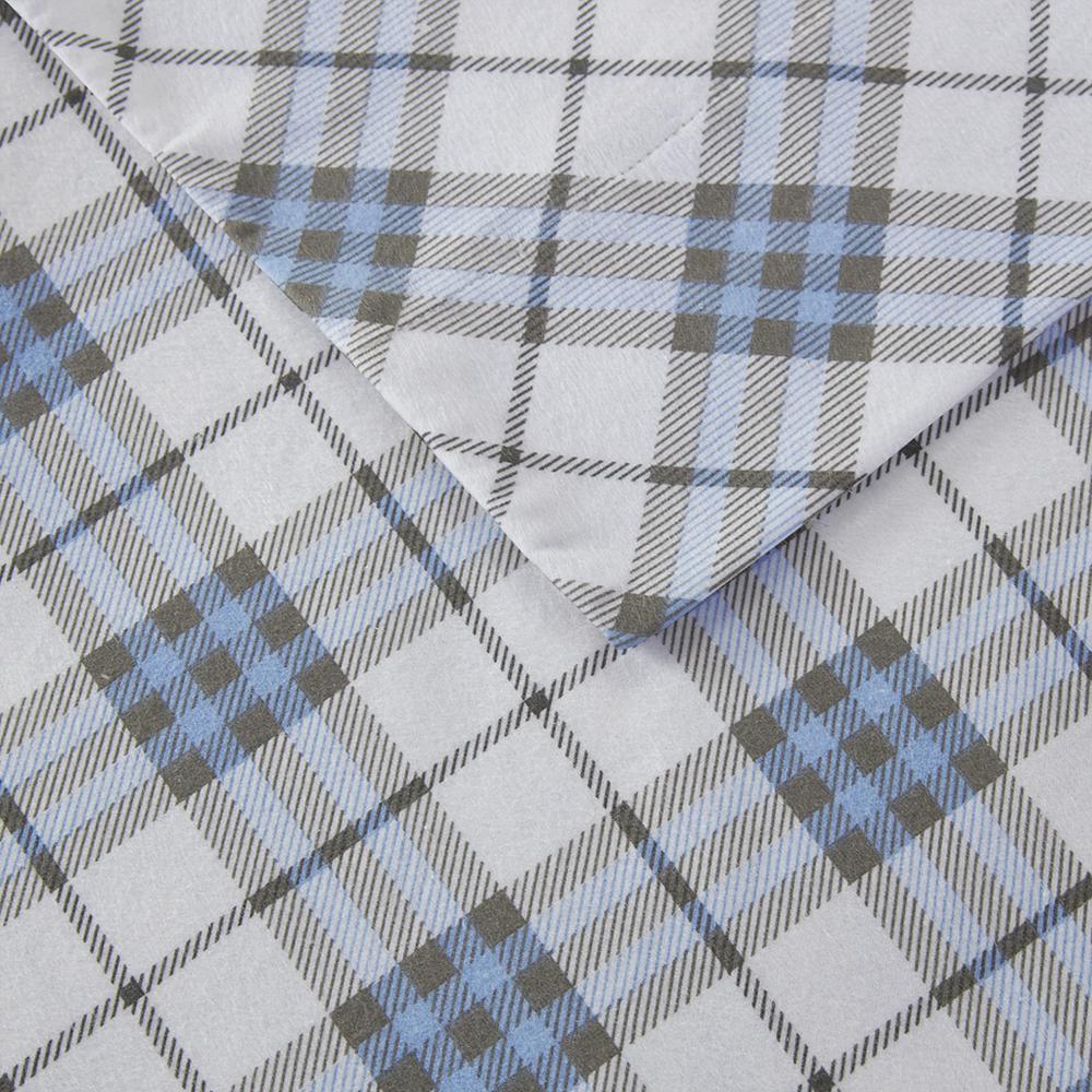 Cozy Flannel Printed Sheet Set, Blue Plaid color. Picture 1